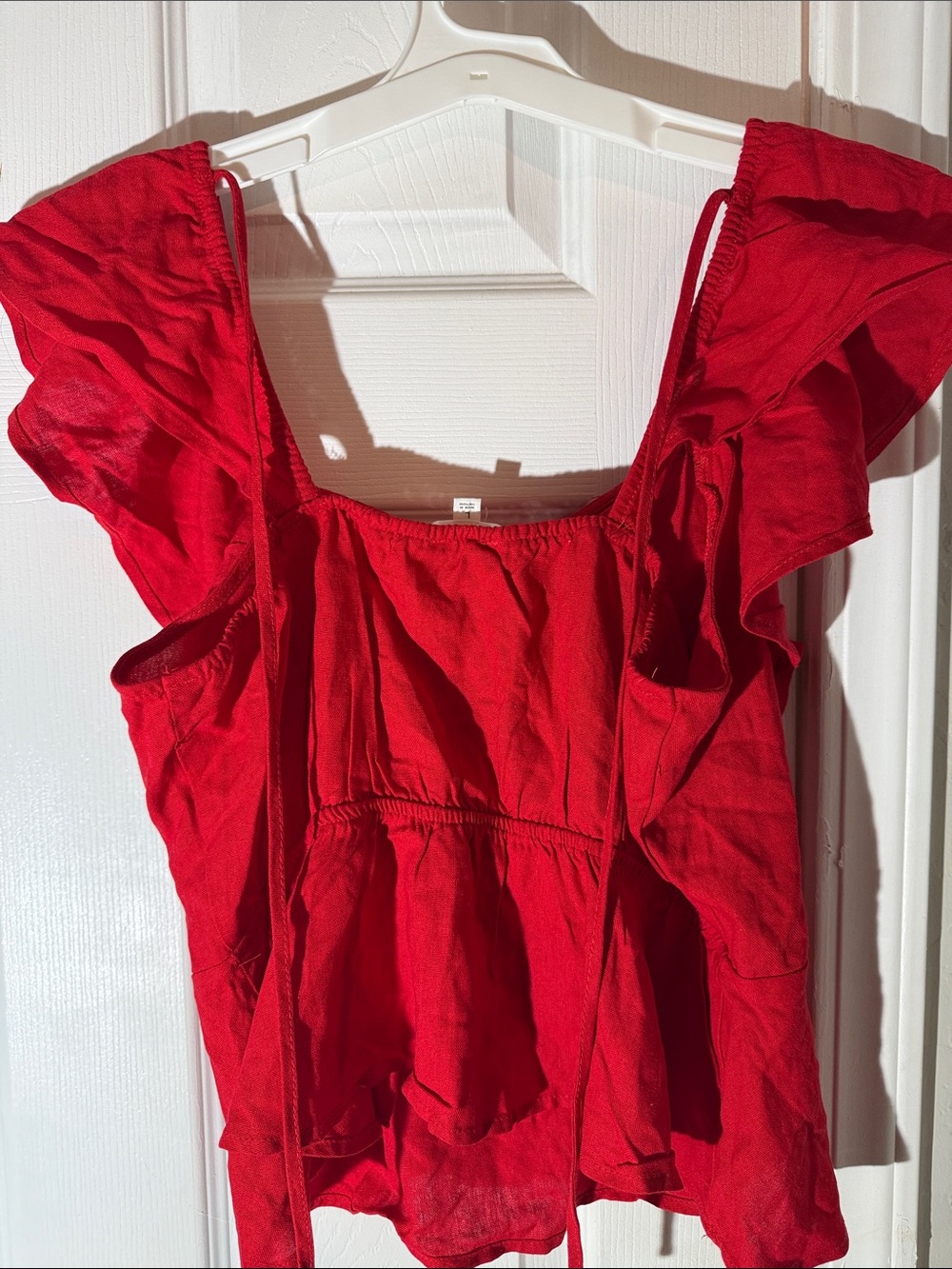 Red Ruffle Shoulder Women's Top - Picture 2 of 2